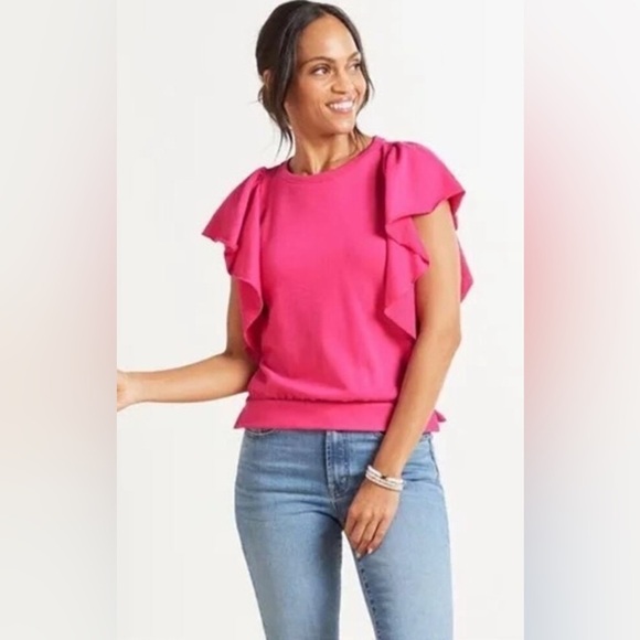 Evereve Fallon Flutter Sleeve Sweatshirt Tee Pink Size Medium - Picture 1 of 5